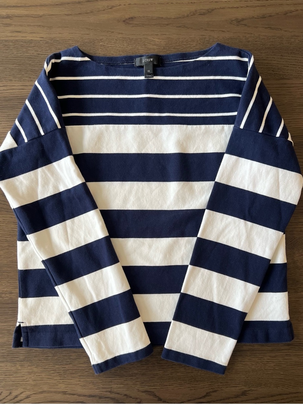 J.Crew Striped Boat Neck Top XS Navy White Breton 100% Cotton Preppy Nautical - Picture 1 of 10